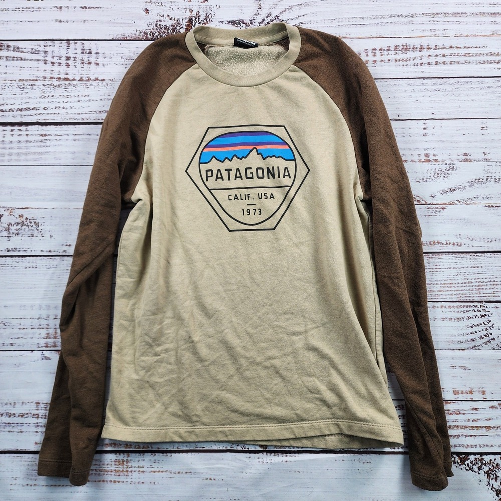 Patagonia Fitz Roy Hex Lightweight Crew Sweatshirt Mens S El Cap Khaki 39548
